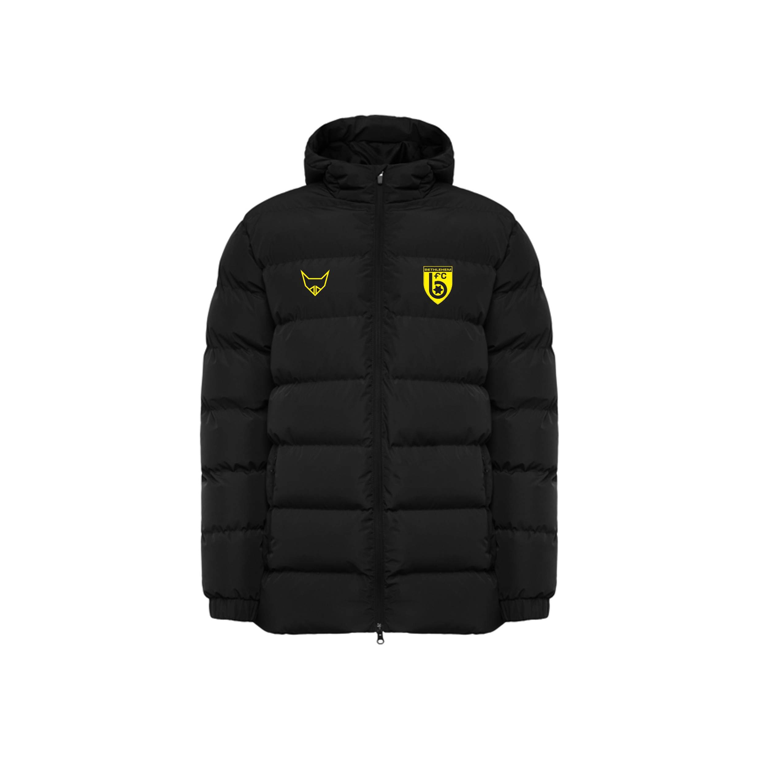 Schwarze FC Steppjacke mit gelbem Vereinslogo