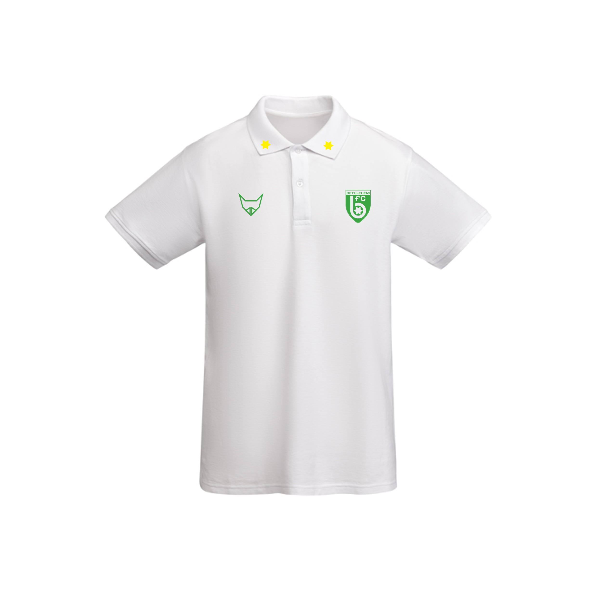 Weisses PRIMEo Sportpolo Tafers mit grünem Vereinslogo